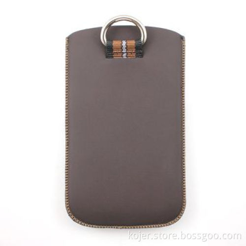 Leather Mobile Phone Pouch for Apple's iPhone 4 with Retractable Pull-tab and Embossed Pattern